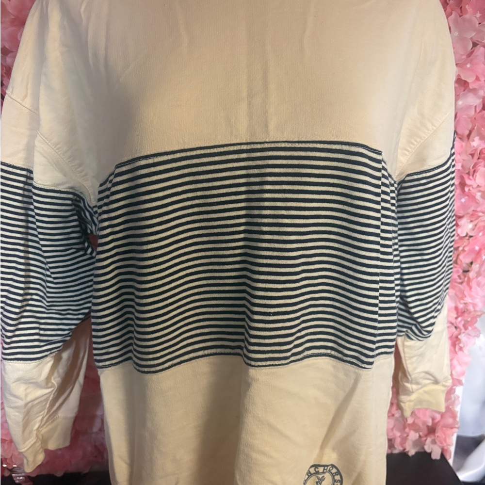 Hot Cotton Light Yellow Black Striped Anchors Away Medium